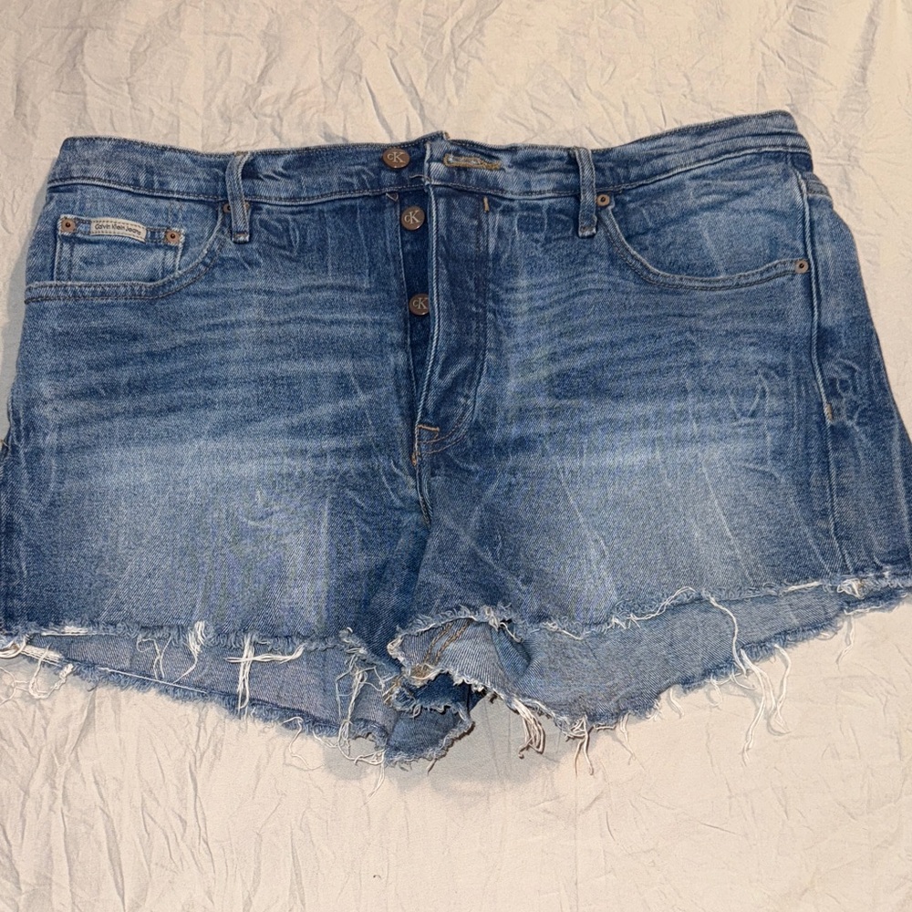 Calvin Klein Jeans Frayed Blue Denim Shorts